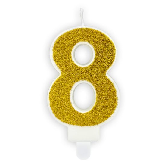 [SCU3-8-019B] Bougie d'anniversaire Chiffre 8, dorée, 7 cm