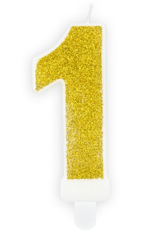 [SCU3-1-019B] Bougie d'anniversaire Chiffre 1, dorée, 7 cm